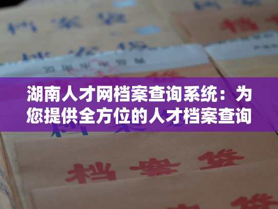 湖南人才网档案查询系统：为您提供全方位的人才档案查询服务