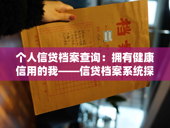 个人信贷档案查询：拥有健康信用的我——信贷档案系统探秘