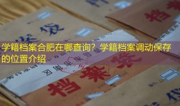 学籍档案合肥在哪查询？学籍档案调动保存的位置介绍